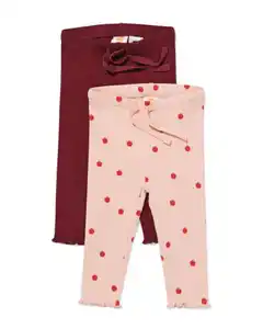 Babyleggings, anliegend, gerippt, Äpfel – 2 Stück bordeauxrot