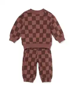 Baby-Bekleidungsset, Sweatstoff, kariert braun