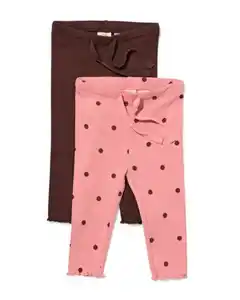 Babyleggings, anliegend, gerippt, gepunktet – 2 Stück rosa