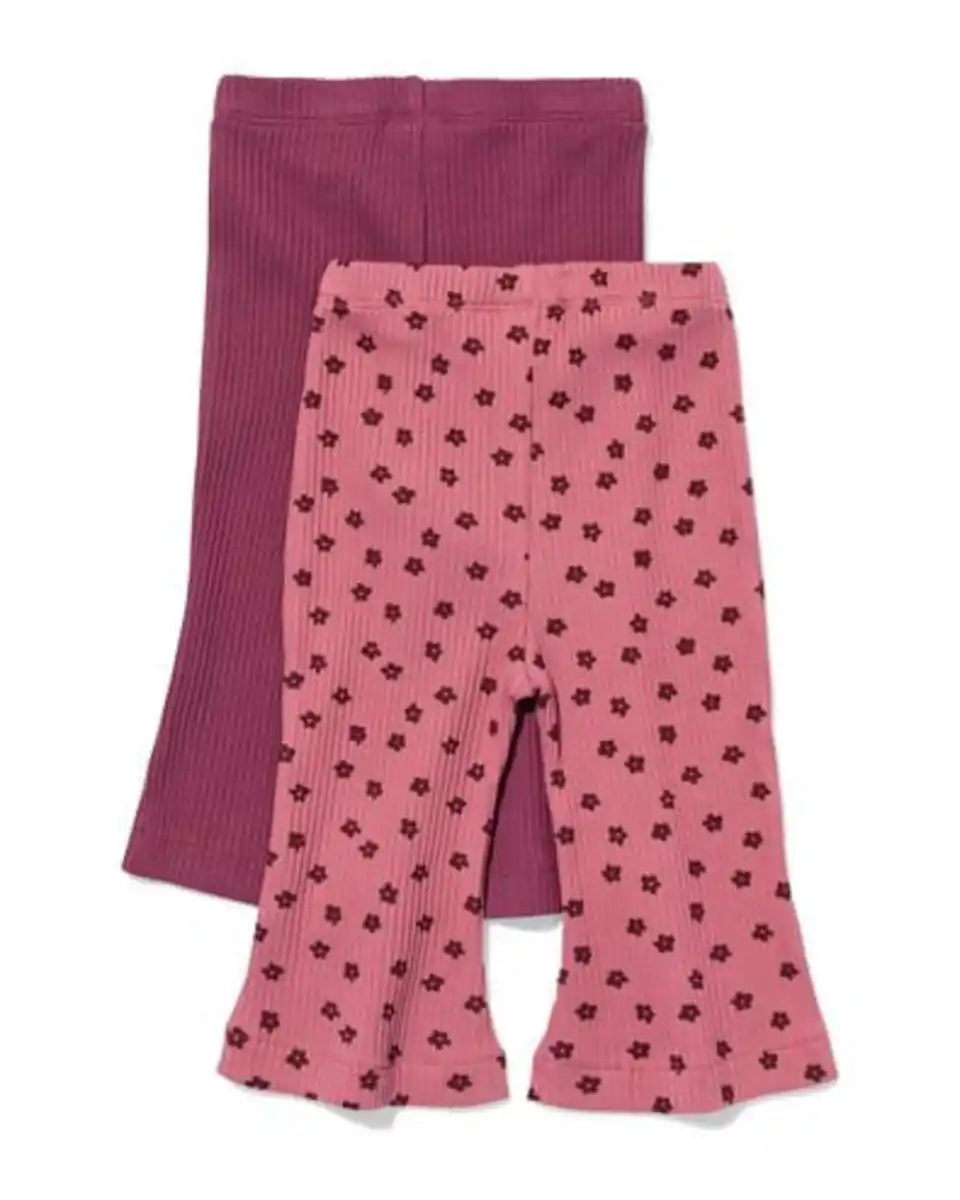Bild 2 von Ausgestellte Babyleggings, gerippt, Blumen – 2 Stück rosa