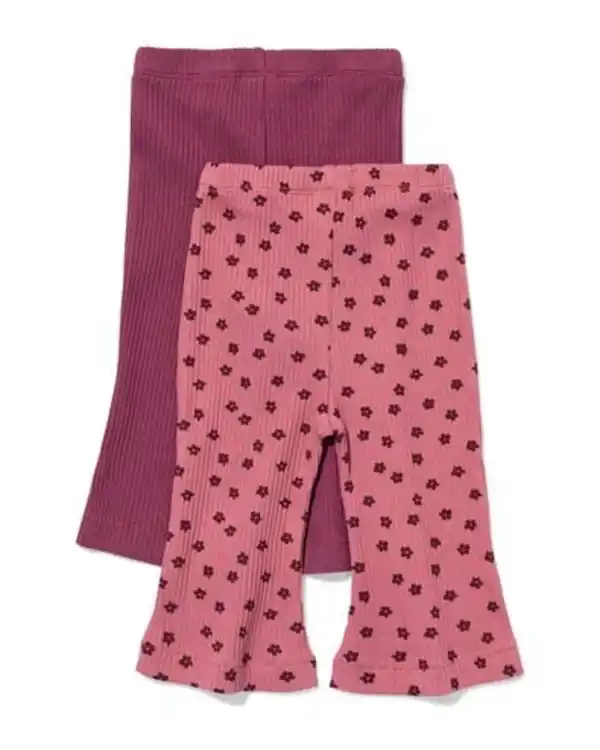 Bild 2 von Ausgestellte Babyleggings, gerippt, Blumen – 2 Stück rosa