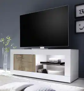 Home affaire Lowboard Basic Breite 140 cm, TV-Board 1 Tür, 2 offene Fächer (Glasboden), TV-Kommode, Metallgriff, moderne Rahmenoptik, Farbauswahl