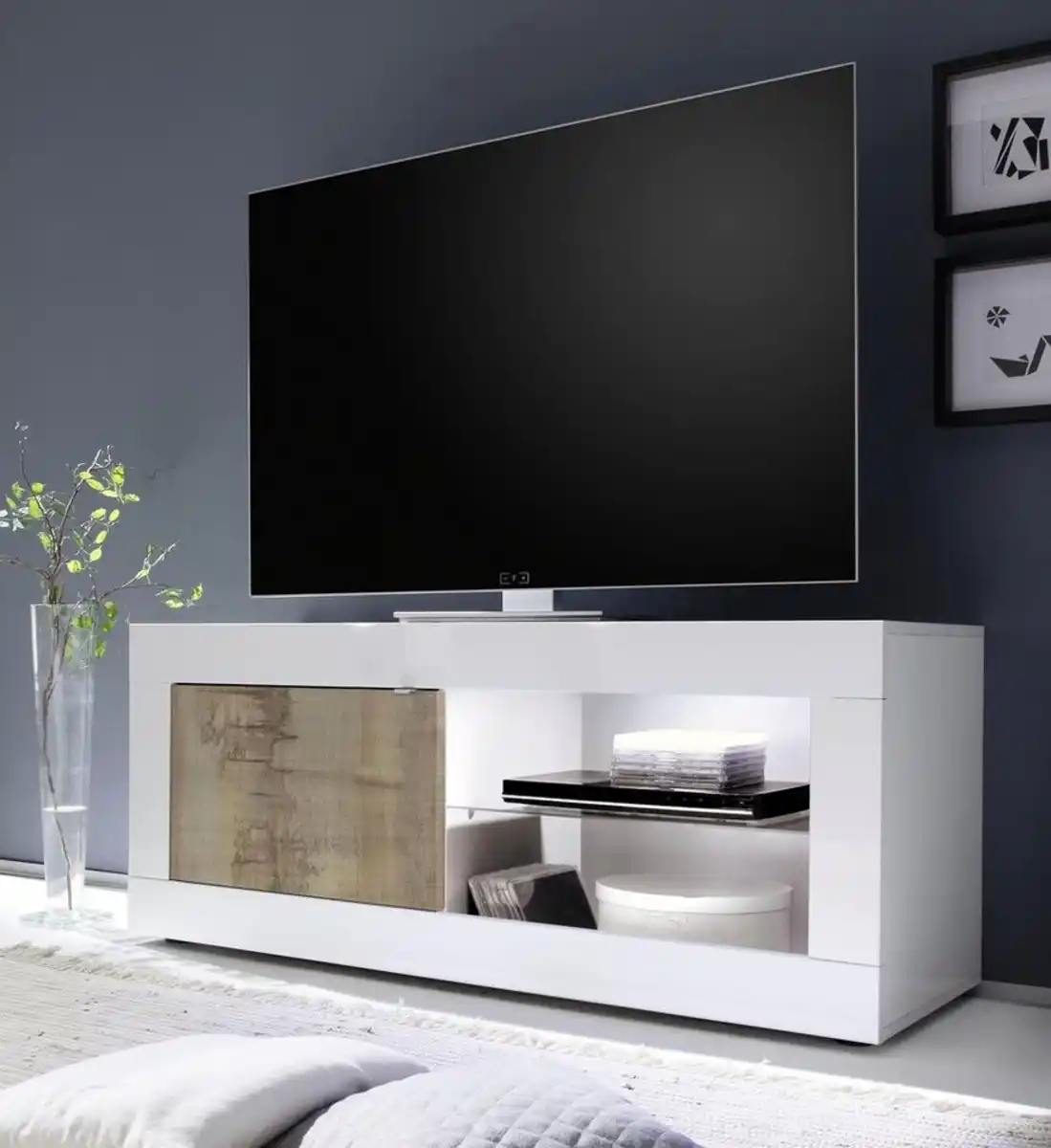 Bild 1 von Home affaire Lowboard Basic Breite 140 cm, TV-Board 1 Tür, 2 offene Fächer (Glasboden), TV-Kommode, Metallgriff, moderne Rahmenoptik, Farbauswahl