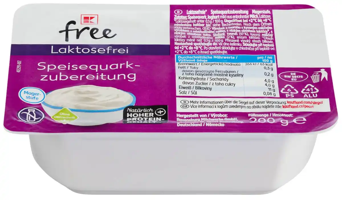 Bild 1 von K-FREE LAKTOSEFREI Speisequarkzubereitung Mager, 200-g-Becher