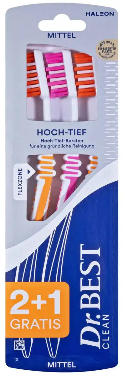 Bild 1 von DR. BEST Zahnbürste Hoch-Tief, 3-St.-Packg.