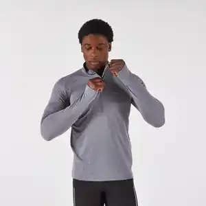 KIPRUN Laufshirt langarm Herren 1/2 Reißverschluss warm atmungsaktiv - Run 100 grau