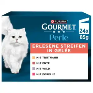 GOURMET Perle Nassfutter Katze Adult Erlesene Streifen in Gelèe 24x85g
