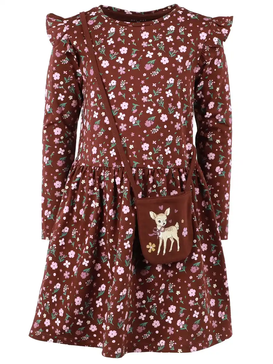 Bild 1 von Mädchen Kleid mit Alloverprint und passendem Täschchen Braun