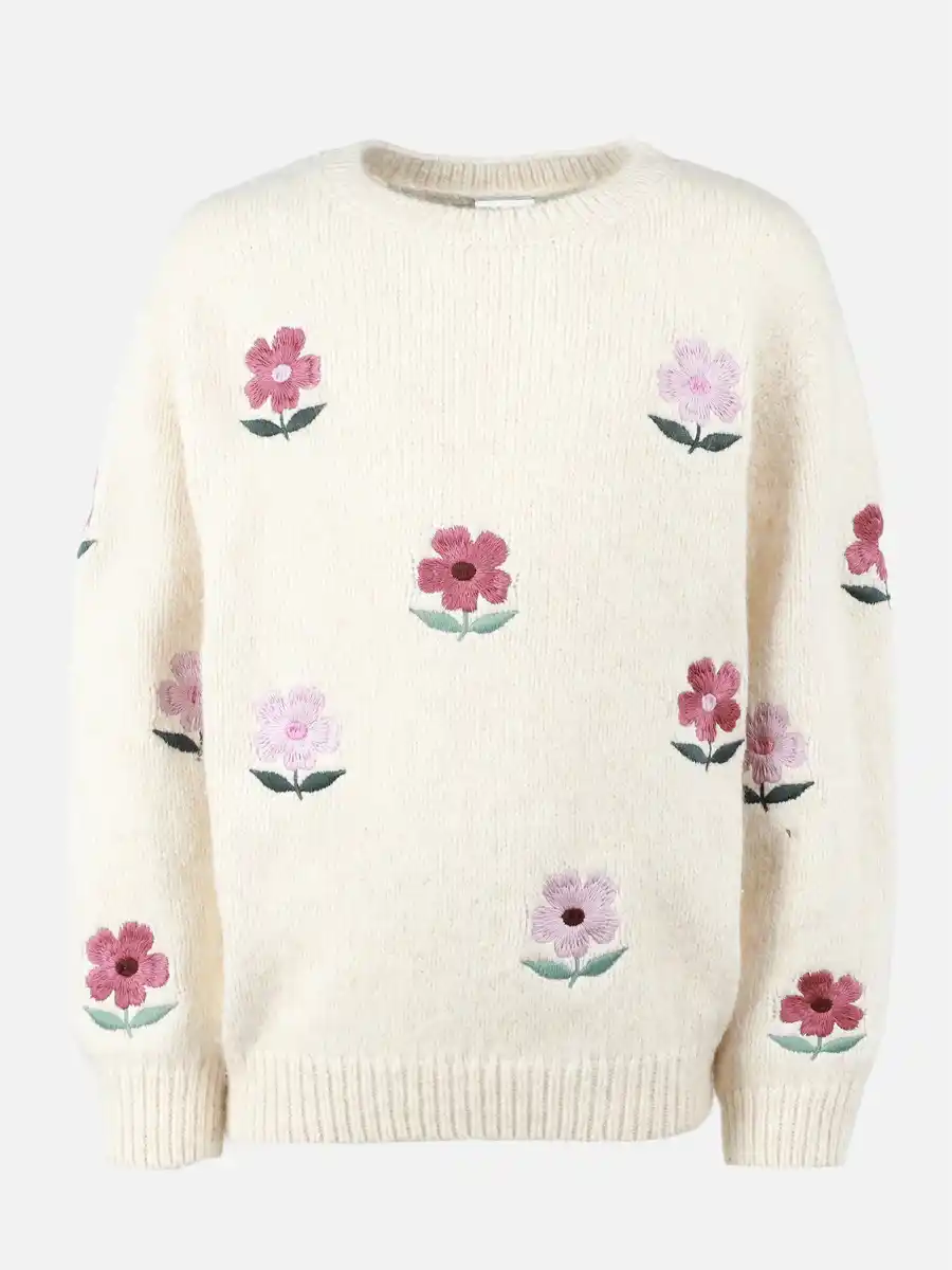 Bild 1 von Mädchen Strickpullover mir Blumenstickerei Weiß