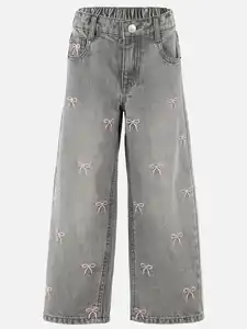 Mädchen Jeans mit Schleifen Stickerei Grau
