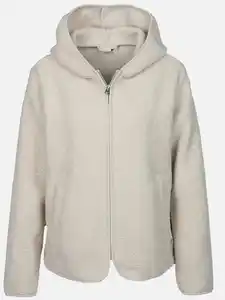 Damen Teddyfleece-Cardigan mit Kapuze Beige