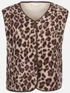 Damen Teddyfleece Weste mit Leoprint Weiß