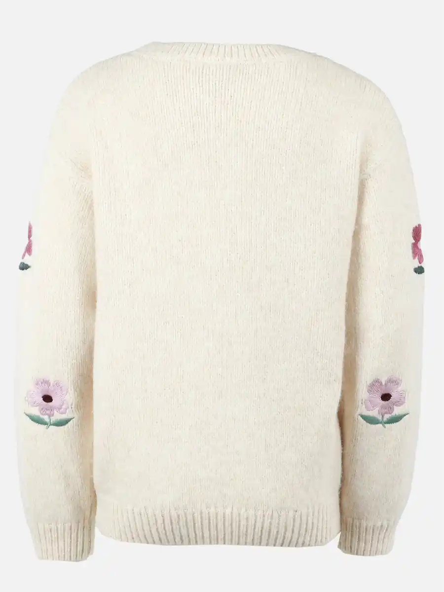 Bild 2 von Mädchen Strickpullover mir Blumenstickerei Weiß