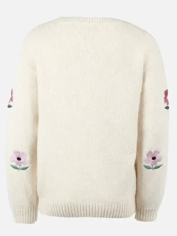 Bild 2 von Mädchen Strickpullover mir Blumenstickerei Weiß