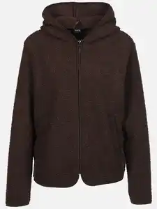 Damen Teddyfleece-Cardigan mit Kapuze Braun