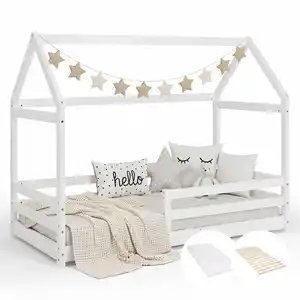 Homestyle4u Kinderbett, Weiß, Holz, Kiefer, 87x136x166 cm, Kinderzimmer & Jugendzimmer, Kindermöbel, Kinderbetten, Hausbetten