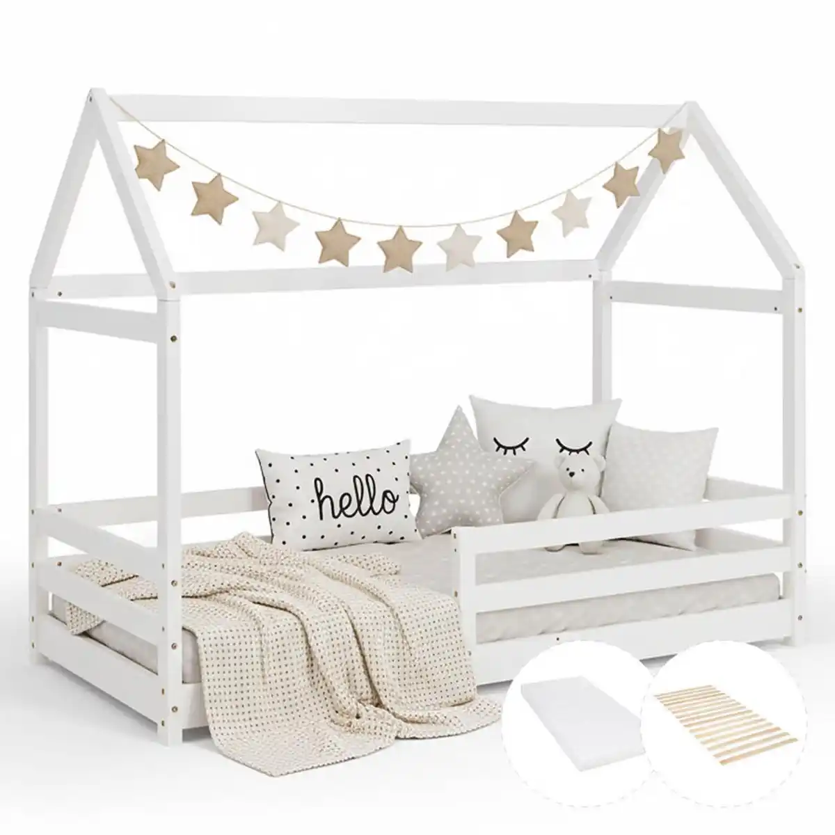 Bild 1 von Homestyle4u Kinderbett, Weiß, Holz, Kiefer, 87x136x166 cm, Kinderzimmer & Jugendzimmer, Kindermöbel, Kinderbetten, Hausbetten