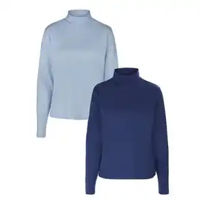 UP2FASHION WOMEN Damen Langarmshirt 2er-Set, Marineblau/Blau, S 36/38