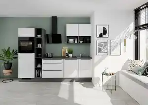 Küchenblock IKZ mit Geräten ca. 280 cm Weiß Hochglanz, Weiß Hochglanz