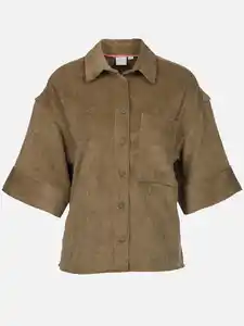 Damen Cordbluse mit kurzem Arm Oliv