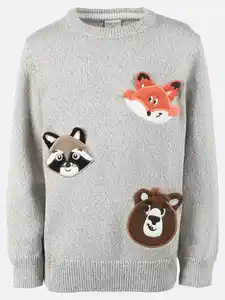 Kinder Strickpullover mit Waldtier-Motiv Grau