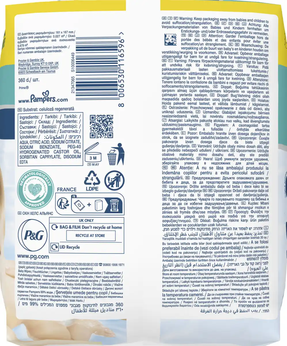 Bild 3 von Pampers Feuchttücher 99% Water (6x60 Stück)