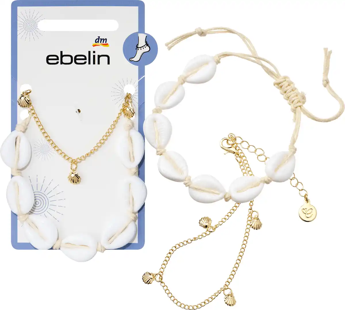 Bild 1 von ebelin Fußketten mit Muscheln, Gold-Optik, 2 St