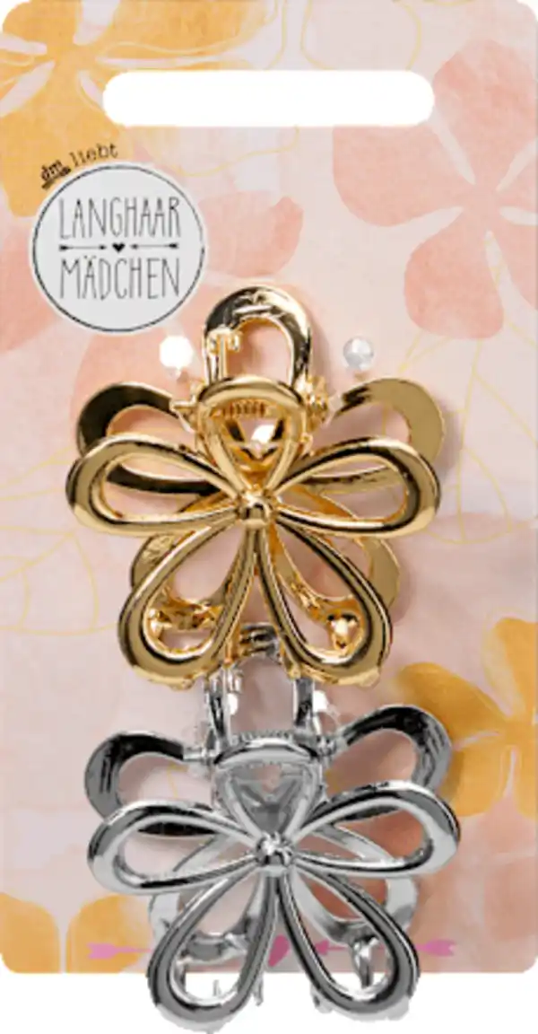 Bild 2 von LANGHAARMÄDCHEN Haarklammern Blumen, Gold- & Silberoptik, 2 St