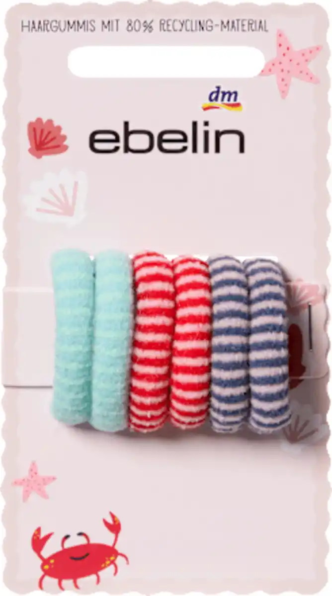 Bild 2 von ebelin Haargummis gestreift, mint/rot/blau, 6 St