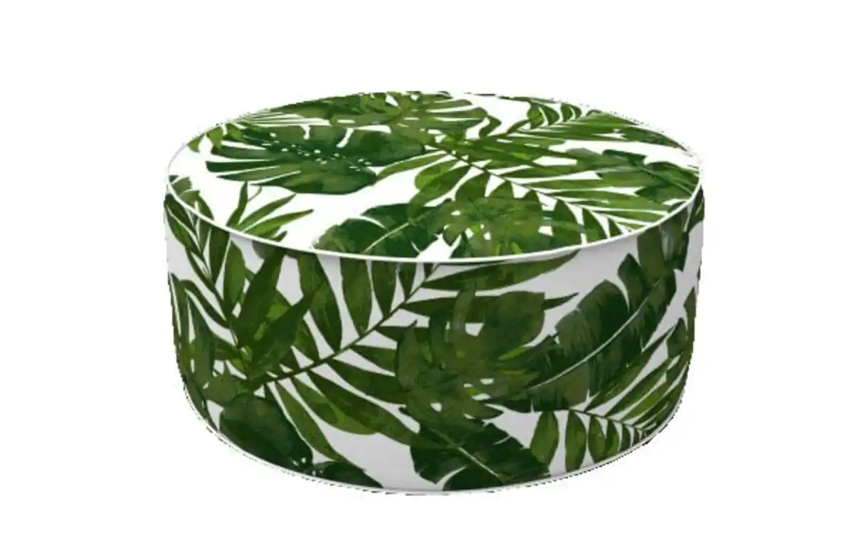 Bild 1 von Primaster Sitzpouf aufblasbar weiß grün Ø 53 x 23 cm mit tropischen Blättern