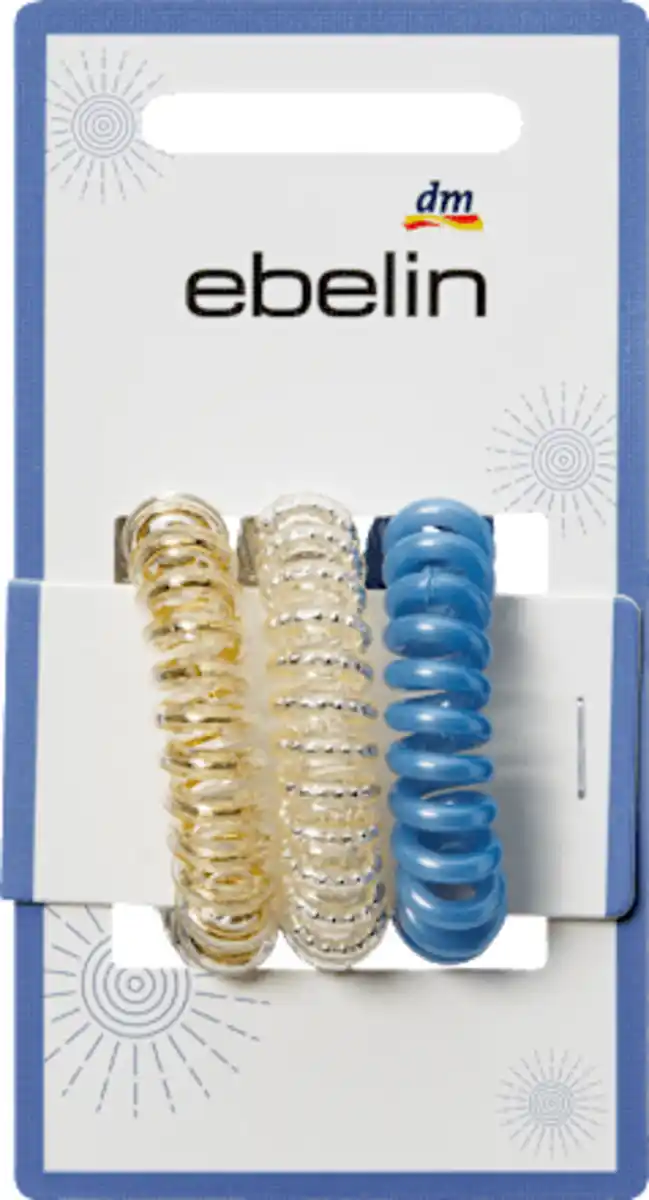 Bild 2 von ebelin Spiralhaargummis weiß/blau/gold, 3 St
