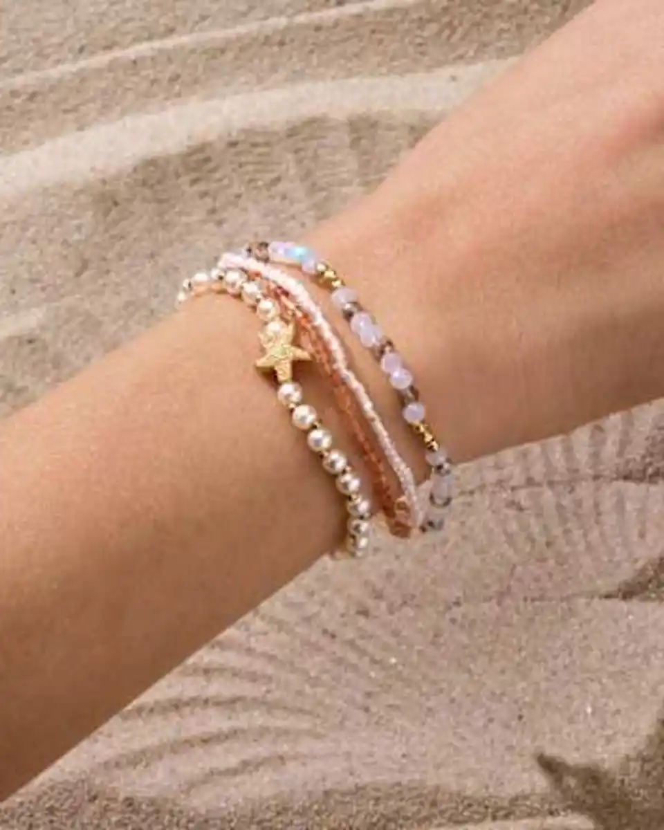 Bild 4 von ebelin Armbänder elastisch mit Perlen, weiß/Gold-Optik, 4 St