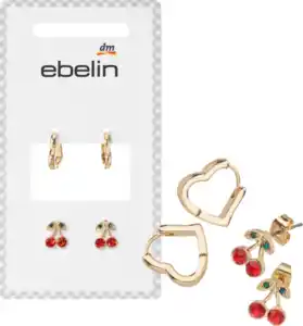 ebelin Ohrstecker Herz & Kirschen, Gold-Optik, 4 St