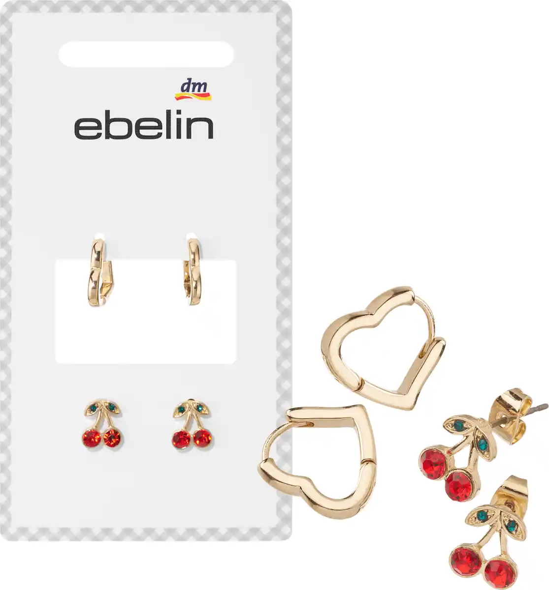 Bild 1 von ebelin Ohrstecker Herz & Kirschen, Gold-Optik, 4 St