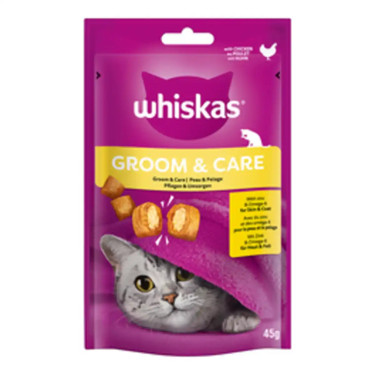 Bild 1 von WHISKAS Katzensnack Groom & Care, Huhn, 45 g