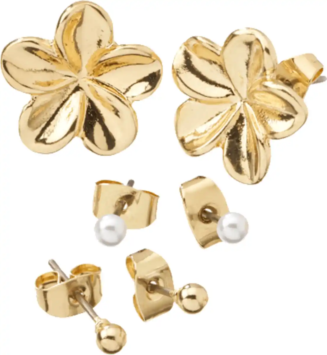 Bild 3 von ebelin Ohrstecker mit Blumen & Perlen, Gold-Optik, 6 St