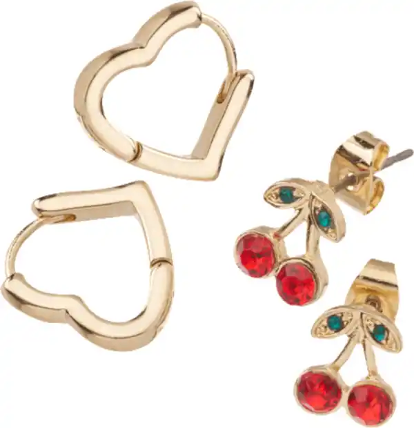 Bild 3 von ebelin Ohrstecker Herz & Kirschen, Gold-Optik, 4 St
