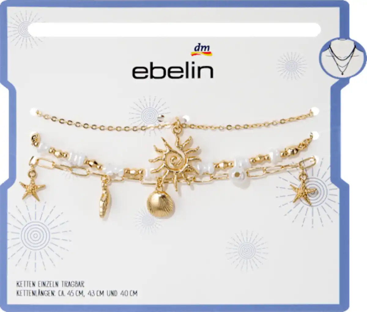 Bild 2 von ebelin Halsketten maritim mit Perlen, Gold-Optik, 3 St