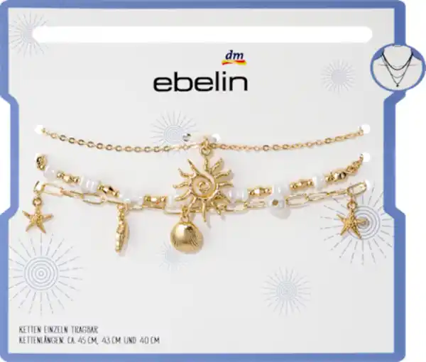 Bild 2 von ebelin Halsketten maritim mit Perlen, Gold-Optik, 3 St