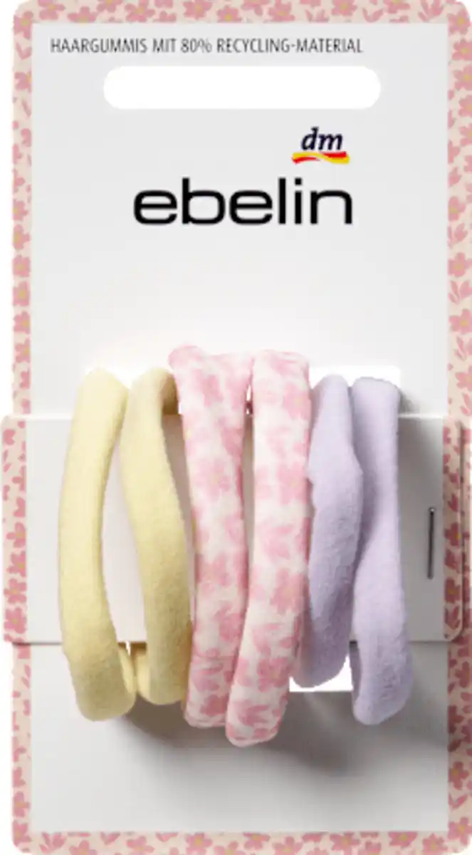 Bild 2 von ebelin Haargummis gelb/flieder/Blumenmuster, 6 St
