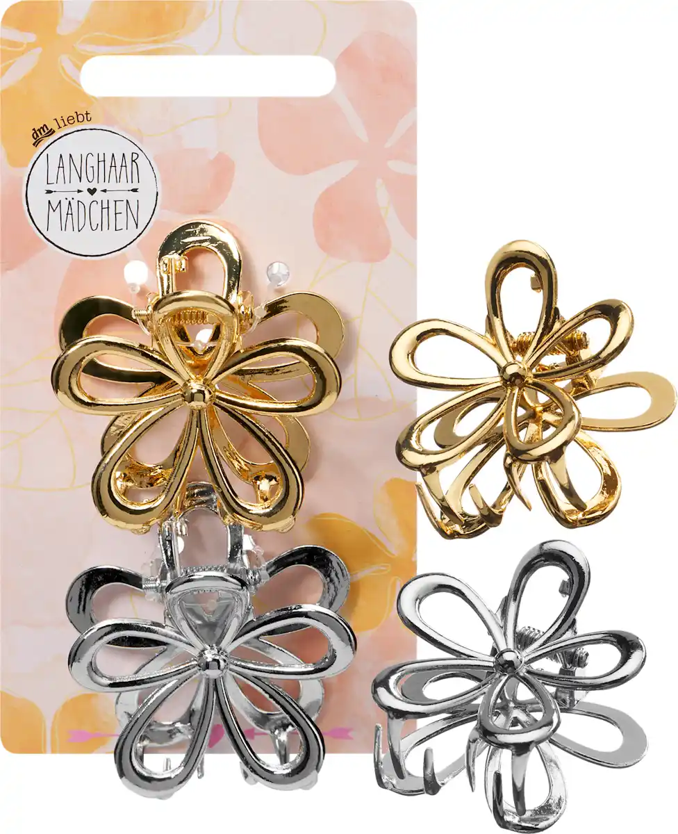 Bild 1 von LANGHAARMÄDCHEN Haarklammern Blumen, Gold- & Silberoptik, 2 St