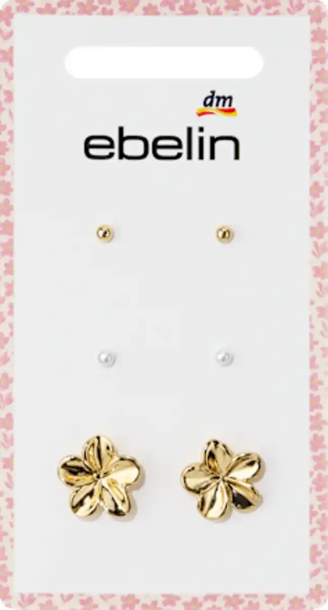 Bild 2 von ebelin Ohrstecker mit Blumen & Perlen, Gold-Optik, 6 St