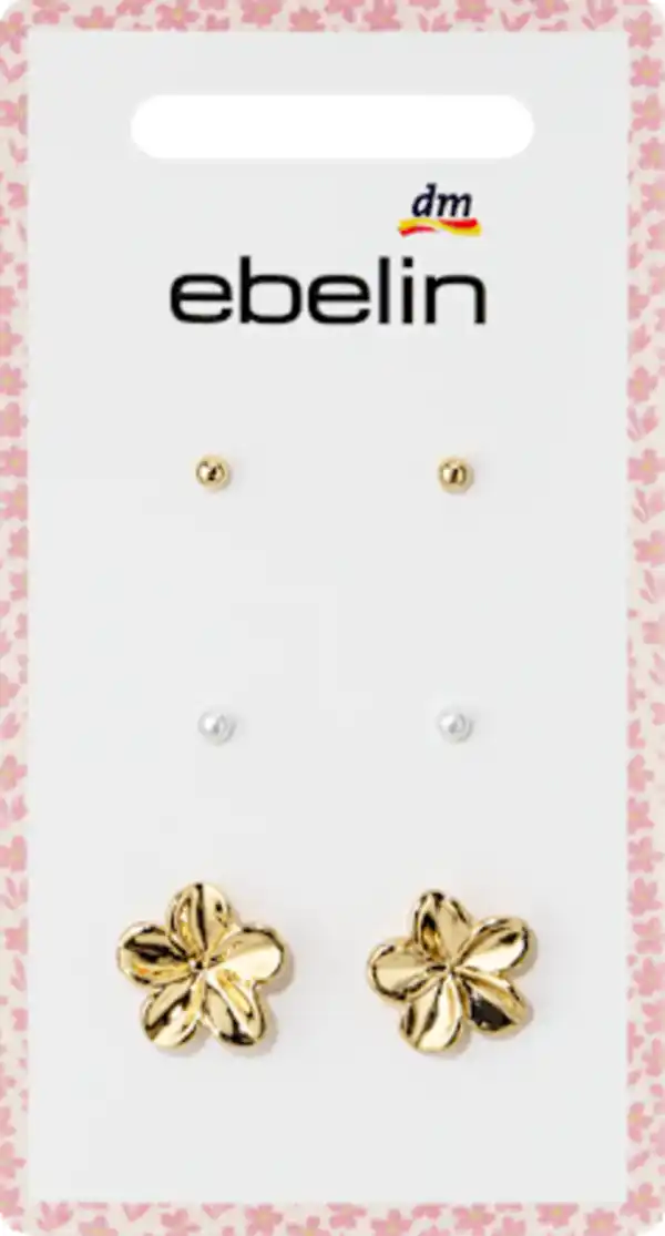 Bild 2 von ebelin Ohrstecker mit Blumen & Perlen, Gold-Optik, 6 St