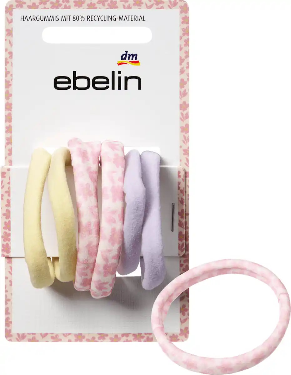 Bild 1 von ebelin Haargummis gelb/flieder/Blumenmuster, 6 St