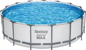 Bestway Steel Pro MAX Frame Pool Komplett-Set mit Filterpumpe Ø 457 x 122 cm, lichtgrau, rund