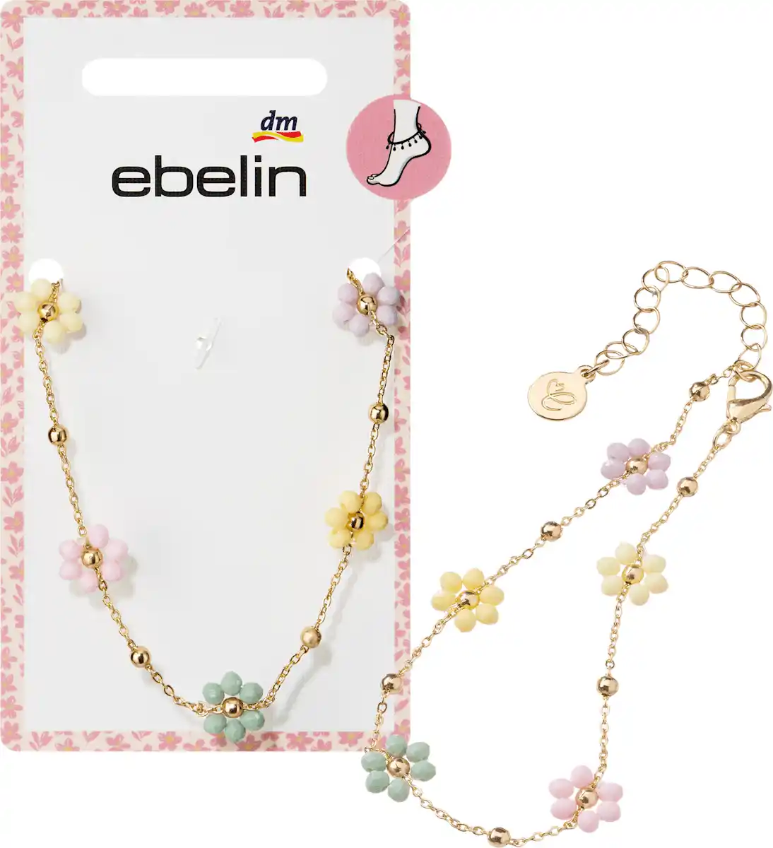 Bild 1 von ebelin Fußkette mit Blumen, Gold-Optik, 1 St