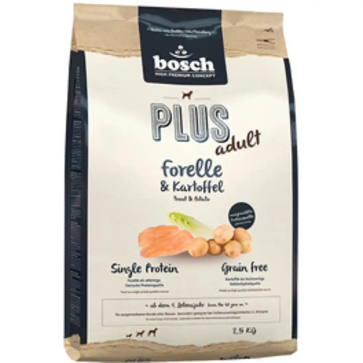 Bild 1 von BOSCH PETFOOD Hundetrockenfutter Plus Forelle & Kartoffel, 2,5 kg