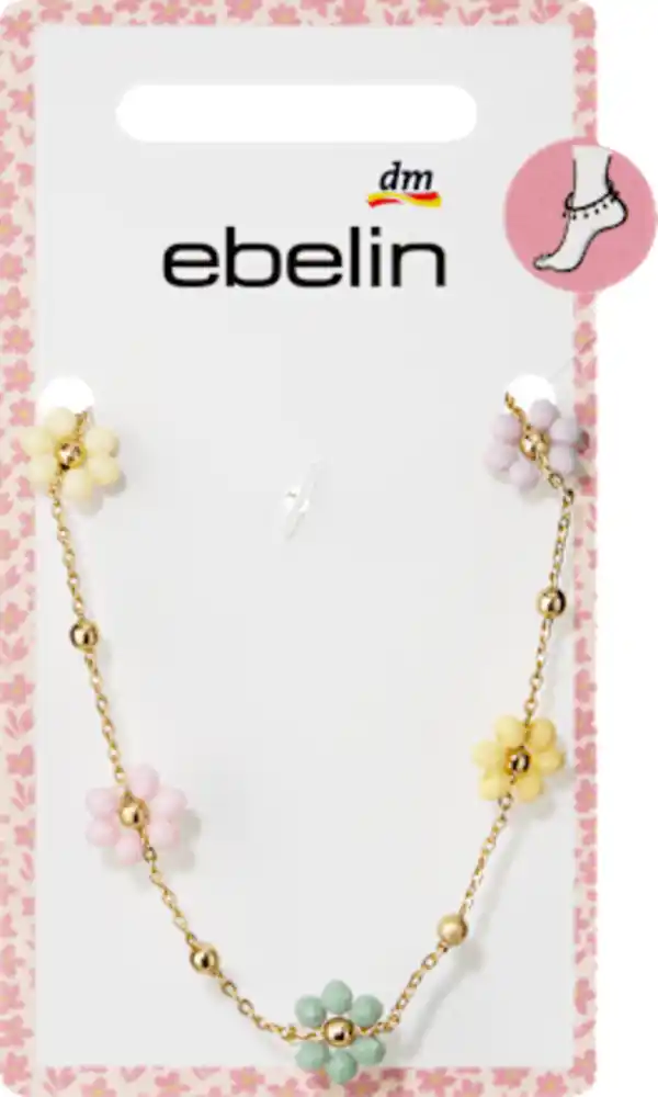 Bild 2 von ebelin Fußkette mit Blumen, Gold-Optik, 1 St