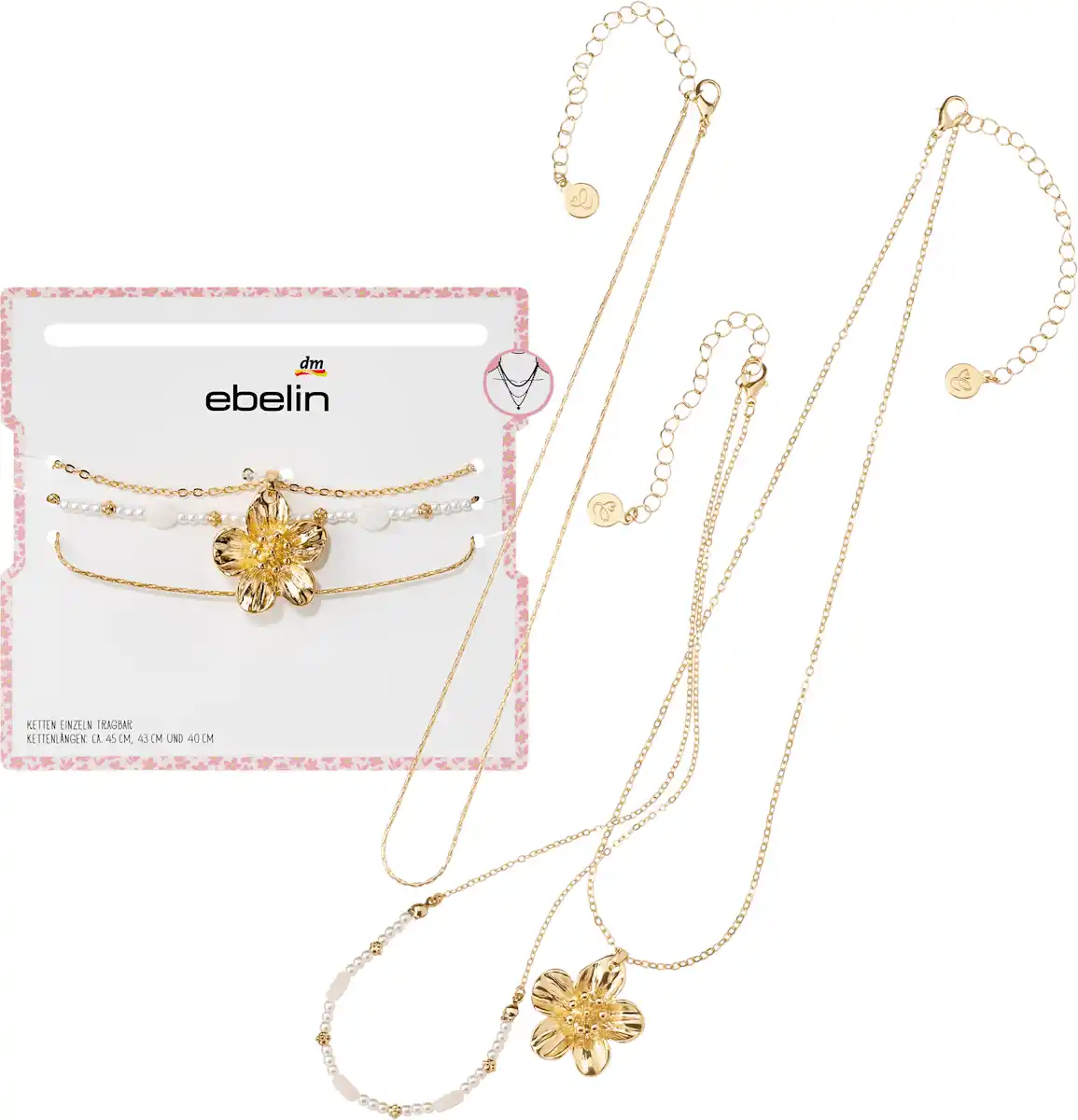 Bild 1 von ebelin Halsketten mit Blume & Perlen, 3 St