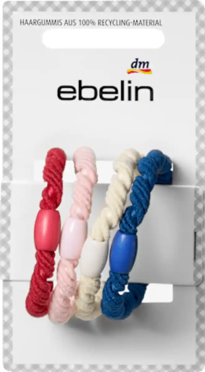 Bild 2 von ebelin Haargummis gedreht, rot/rosa/weiß/blau, 4 St